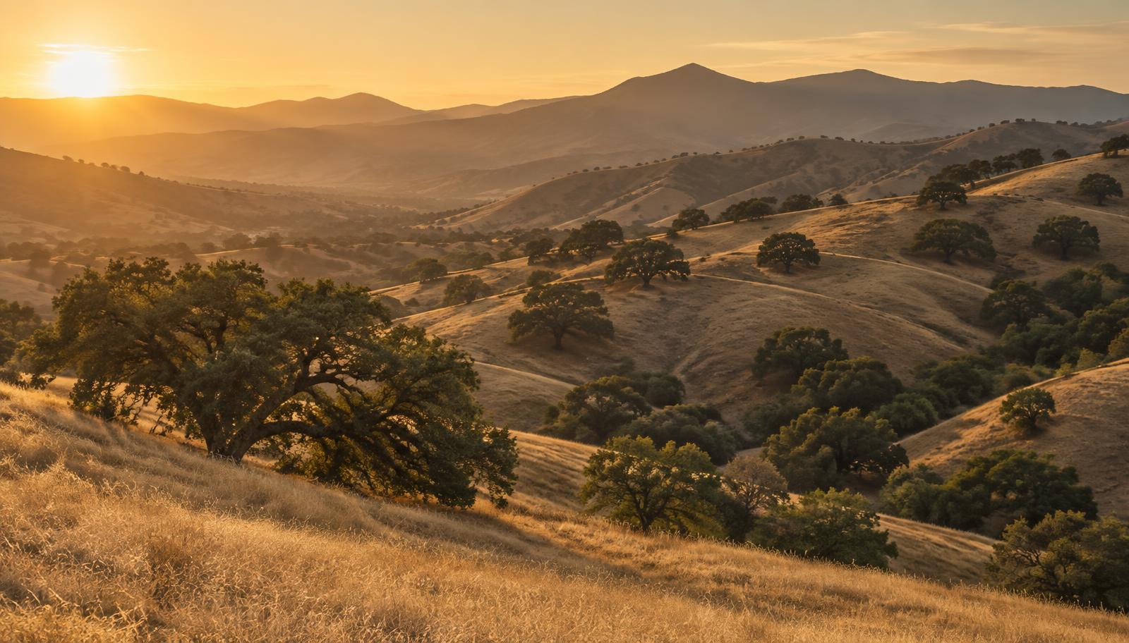 Oak-studded Conejo Valley hills in warm late-afternoon light